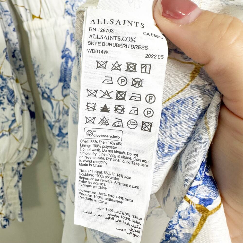 All Saints Skye Buruberu Silk Blend Shirt Dress China Blue 2 NEW $419 - Picture 10 of 12